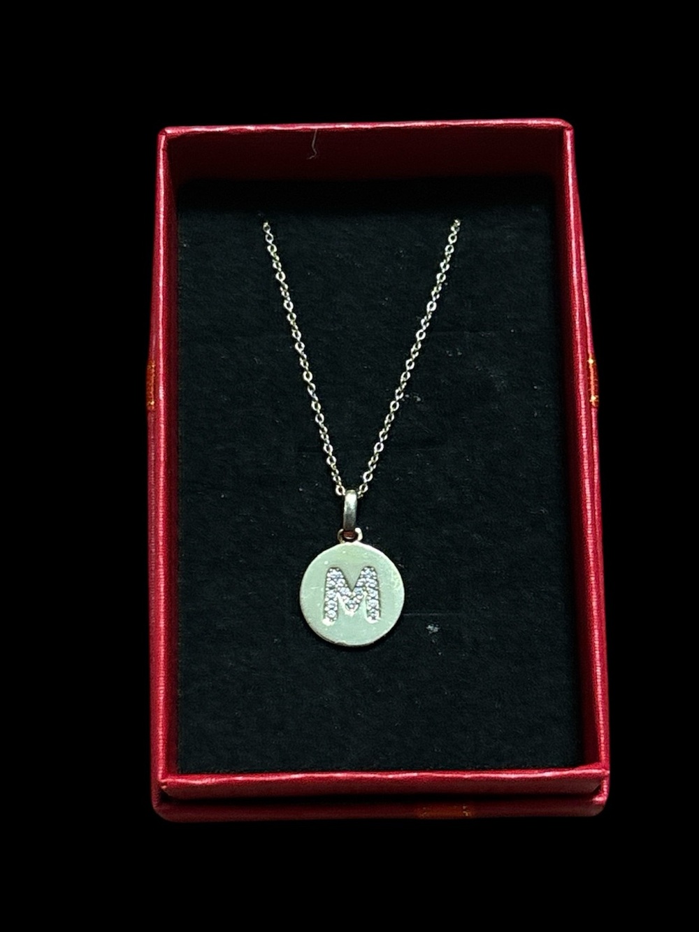 925 Sterling Silver Initial 'M' Gold Plated Pendant Necklace